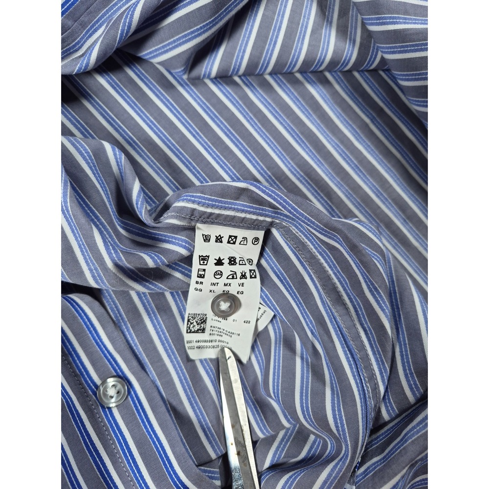 Hugo Boss Mens Regular Fit Striped Button Down Shirt Blue Wht Grey XL Long Slve - Picture 3 of 11